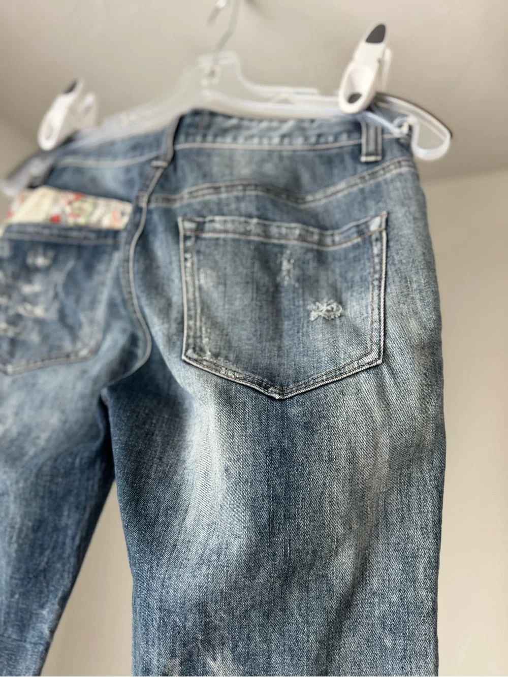 Free People Blue Denim Patchwork Jeans